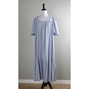 ZARA Square Neck Shirred Cotton Linen Blue Casual Midi Dress Size XS / Small